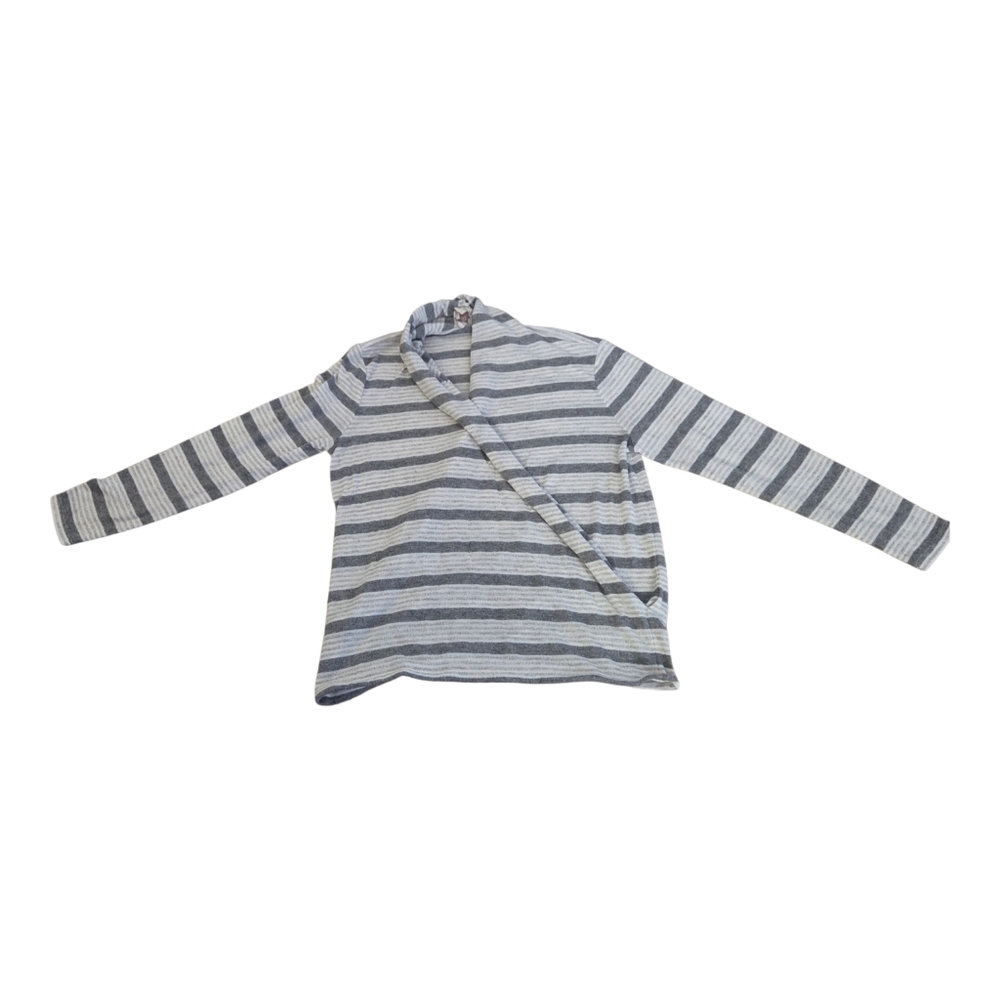 Loft gray, silver and white wrap long sleeve lightweight sweater, LP. EUC.